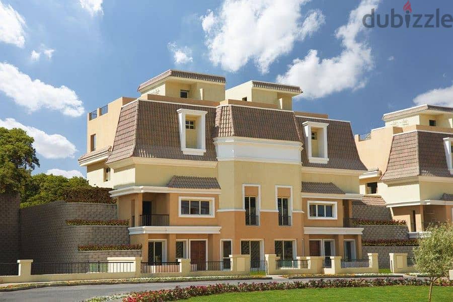 S villa 3 floors 239 sqm independent for sale with a fantastic view of Central Park in Sarai Compound in front of Talaat Mostafa City 3