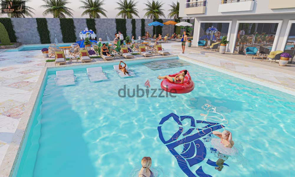 Beach front largest in Hurghada compound with private beach, 6 pools, 4 aquaparks, gym. laundry, security 24h, shops, 3