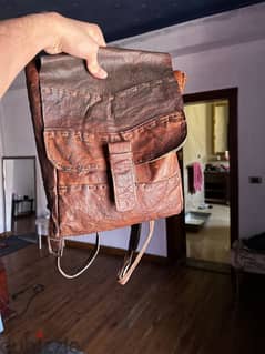 Genuine antique rare Tibetan yak skin leather backpack 0