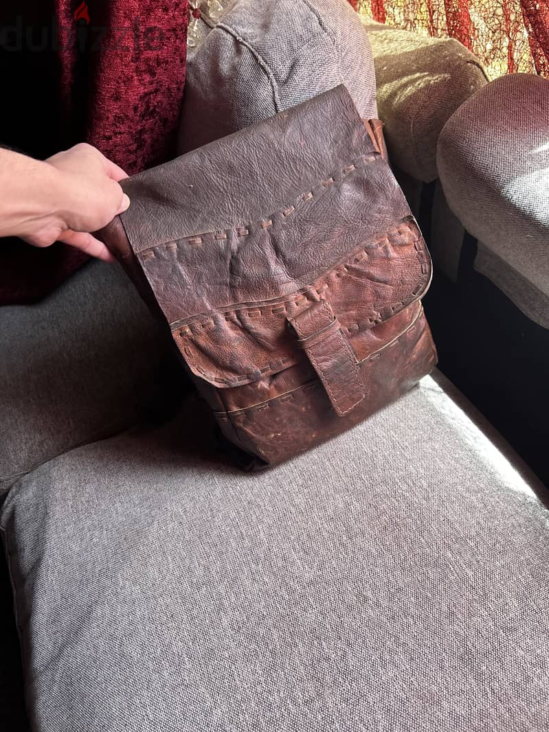 Genuine antique rare Tibetan yak skin leather backpack 1