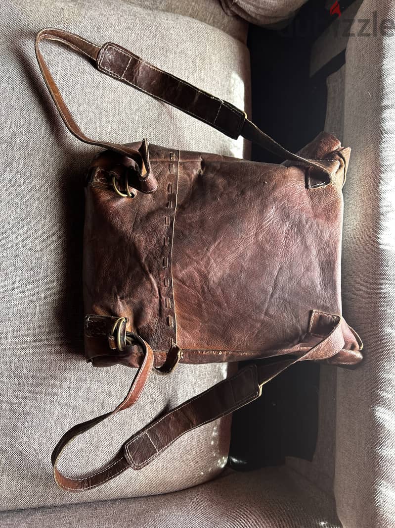Genuine antique rare Tibetan yak skin leather backpack 2