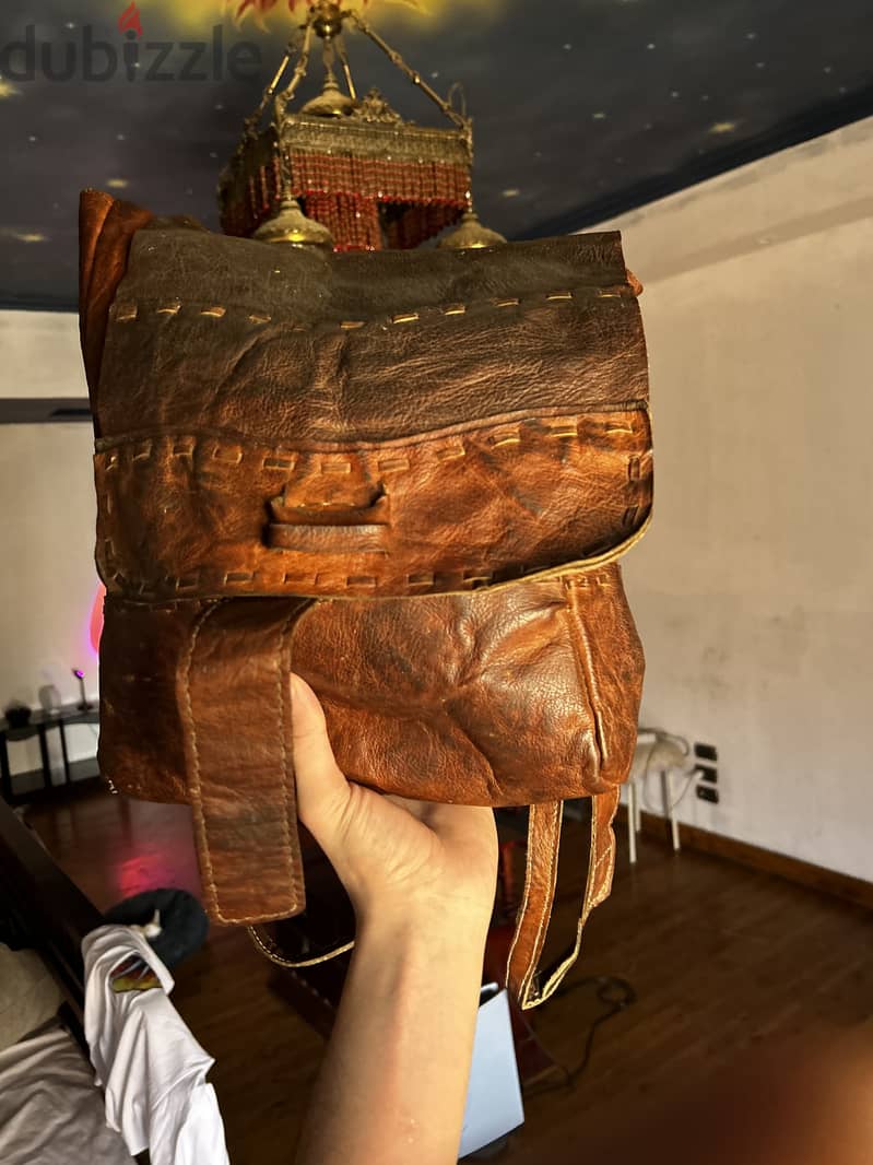 Genuine antique rare Tibetan yak skin leather backpack 3