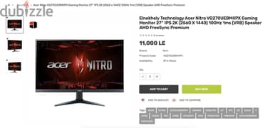 Acer Nitro Gaming Monitor 27″ IPS 2K (2560 X 1440) 100Hz 1ms