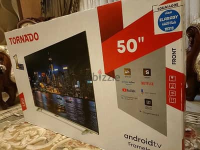 شاشه جديده بالكرتونه لم تستخدم تورنادو 50 بوصه سمارت اندرويد الترا 4k