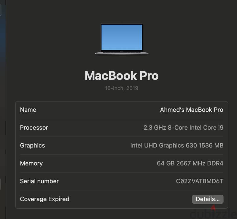 Apple MacBook Pro 16" 64GB RAM 1TB SSD / Intel i9 4.8GHz Turbo 5500M 3