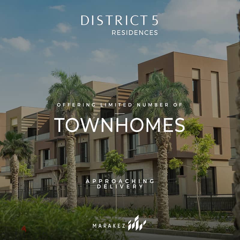 Villa Town house for sale Ready To Move installment Resale District 5  Developed by Marakez Fifth Settlememnt New Cairo 5