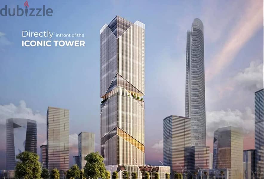 An administrative office in the view of the iconic tower in the Administrative Capital, with a down payment of 490 thousand 5