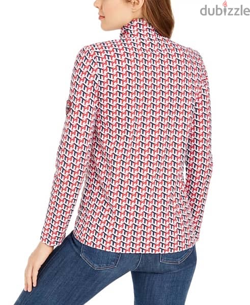 Tommy Hilfiger Women's Printed Neck Zip Top Red / Blue Size X-large 2