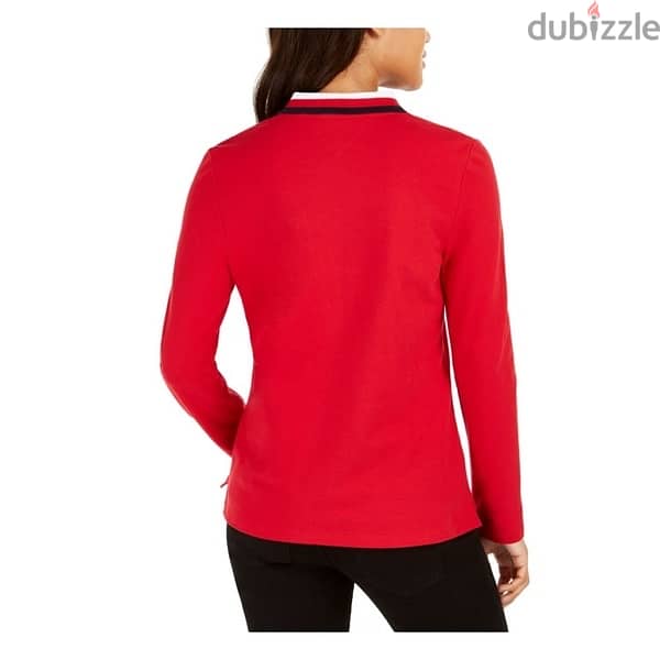 TOMMY HILFIGER Womens New Red Color Block Long Sleeve T-Shirt Top 1
