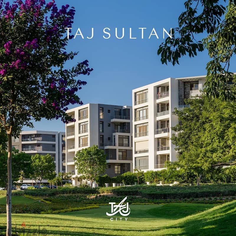 An apartment with a private garden in Taj City Compound, a distinctive location, with a 10% down payment over 8 years, an area of 130 m, a garden 45 1