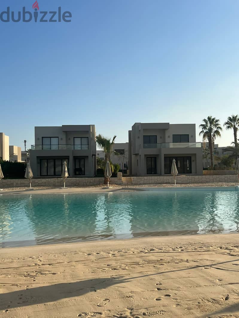 Chalet for sale, 2 rooms, 100 sqm, first row, lagoon, finished, furnished, with air conditioners, in Azha, Ras Al-Hikma, North Coast, with facilities 6