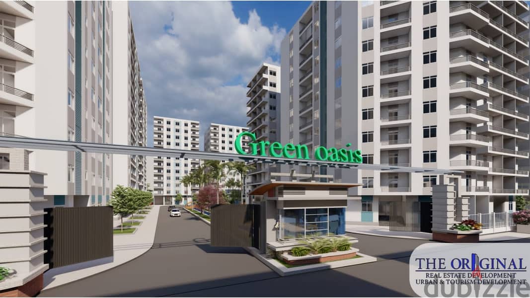 Received immediately at a snapshot price. . 100 sqm apartment for sale in installments in Nasr City, Al-Waha District, in the Green OASIS Compound. 1
