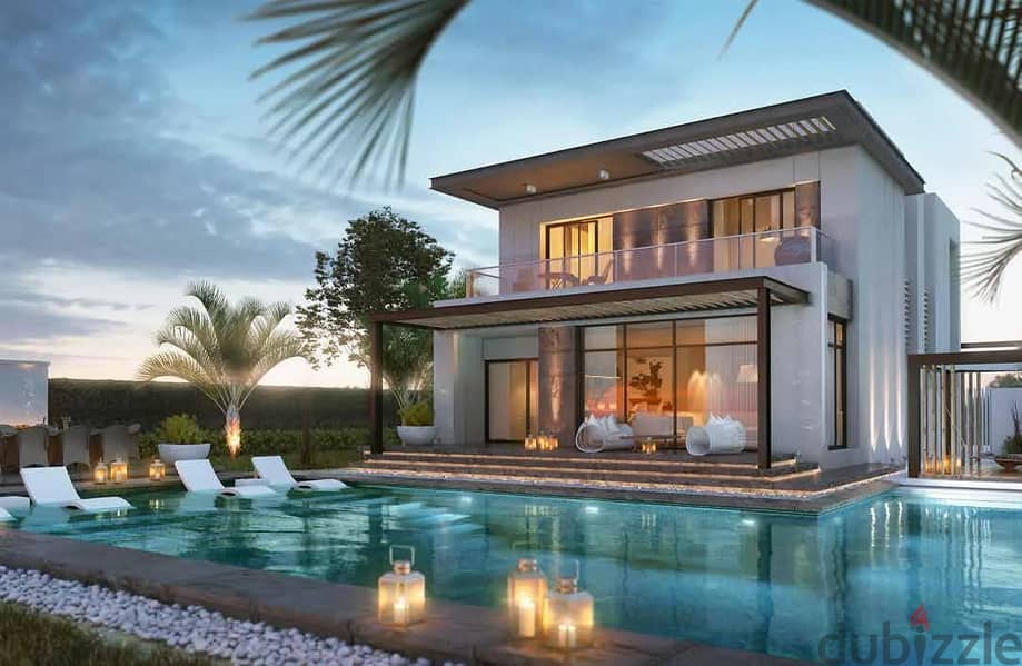 A luxury villa for sale in an upscale compound in the best location in New Cairo within the Saada Compound, a fabulous view, on the largest landscape 3