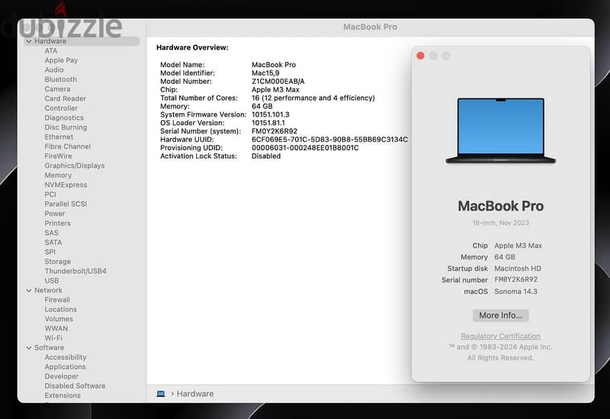 MacBook Pro 16-inch M3 Max Chip with 16-core CPU 40-core GPU 64GB Ram 12