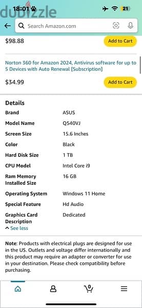 لابتوت اسوس وارد أمريكا ASUS Q540VJ Gaming Laptop, 14