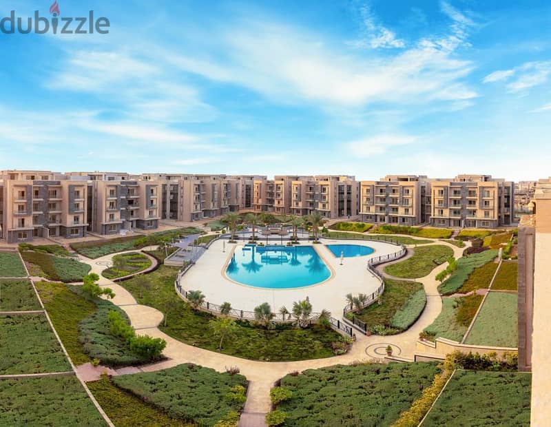 "Own your fully finished apartment for immediate delivery in Galleria Moon Valley compound, Fifth Settlement, with green spaces, landscape, and club 2