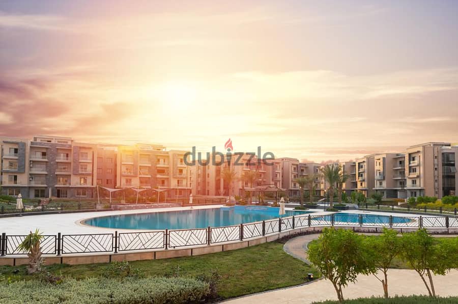 "Own your fully finished apartment for immediate delivery in Galleria Moon Valley compound, Fifth Settlement, with green spaces, landscape, and club 7