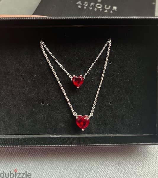 Valentine’s Asfour Crystal Heart Necklace and Bracelet Set 0