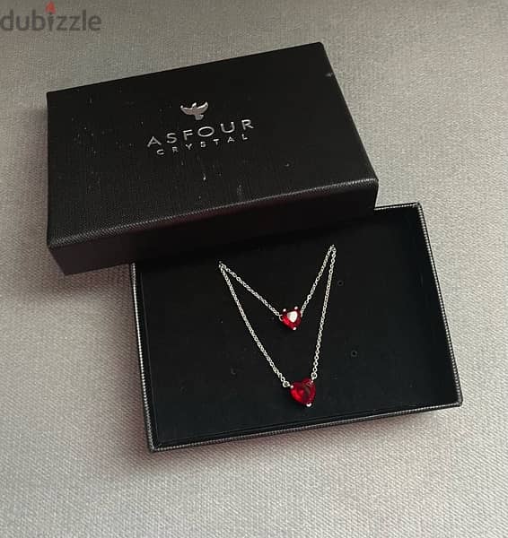 Asfour Crystal Heart Necklace and Bracelet Set 1