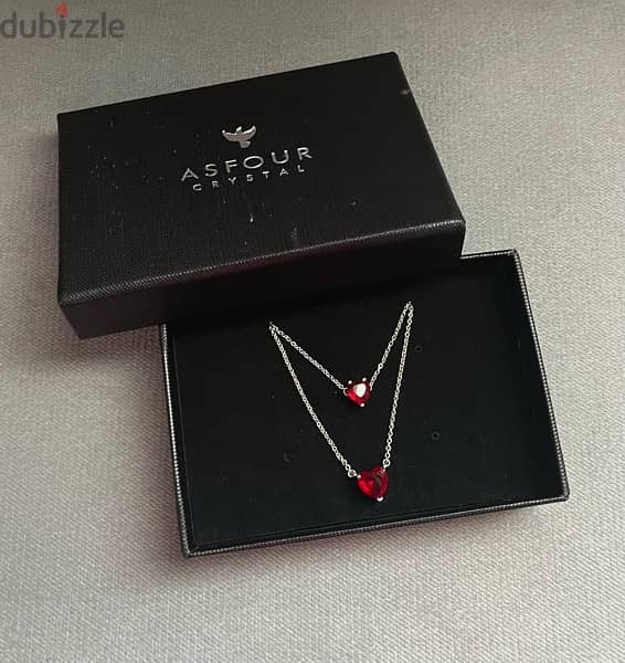 Valentine’s Asfour Crystal Heart Necklace and Bracelet Set 1