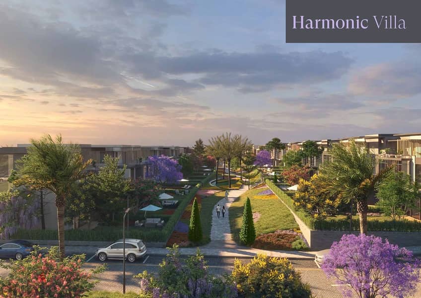Garden villa 160 m for sale, first row, lagoon, hotel finishing + ACS + kitchen, in the Sheraton Residence Compound, next to Mostaqbal City, with a 10 12