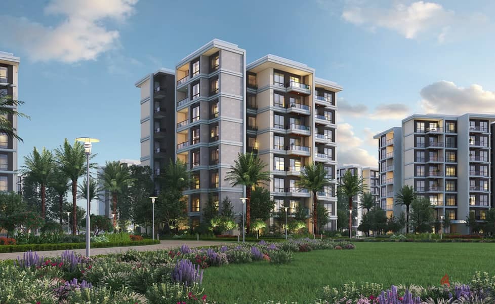 Apartment in Noor City, 119 square meters, wide garden view, installment plan, 4