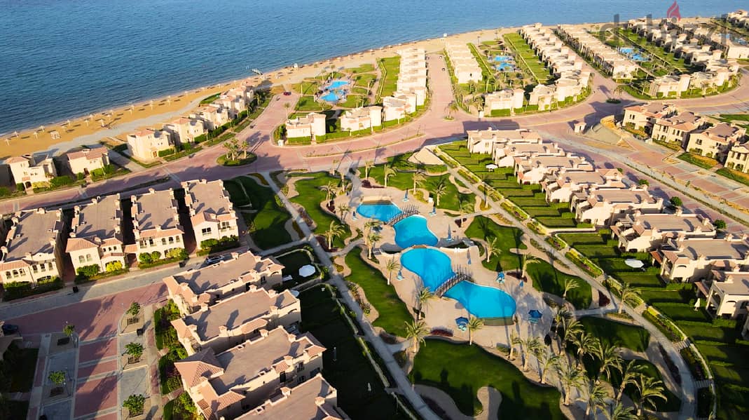 With a 5% down payment, receive a fully finished chalet, first row on the sea, in La Vista Gardens, Ain Sokhna, next to Porto Sokhna, Lavista Gardens 2