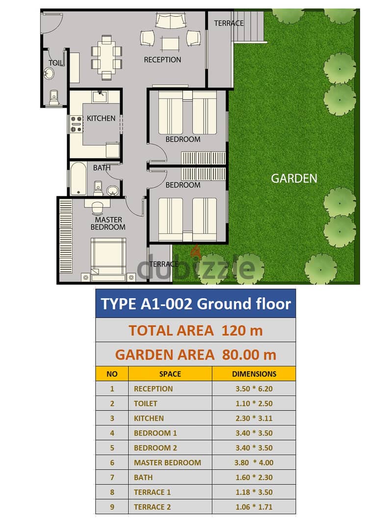 Apartment for sale, 120 meters, with a garden of 80 meters, in a compound on Al-Nawadi Street, October Gardens 8