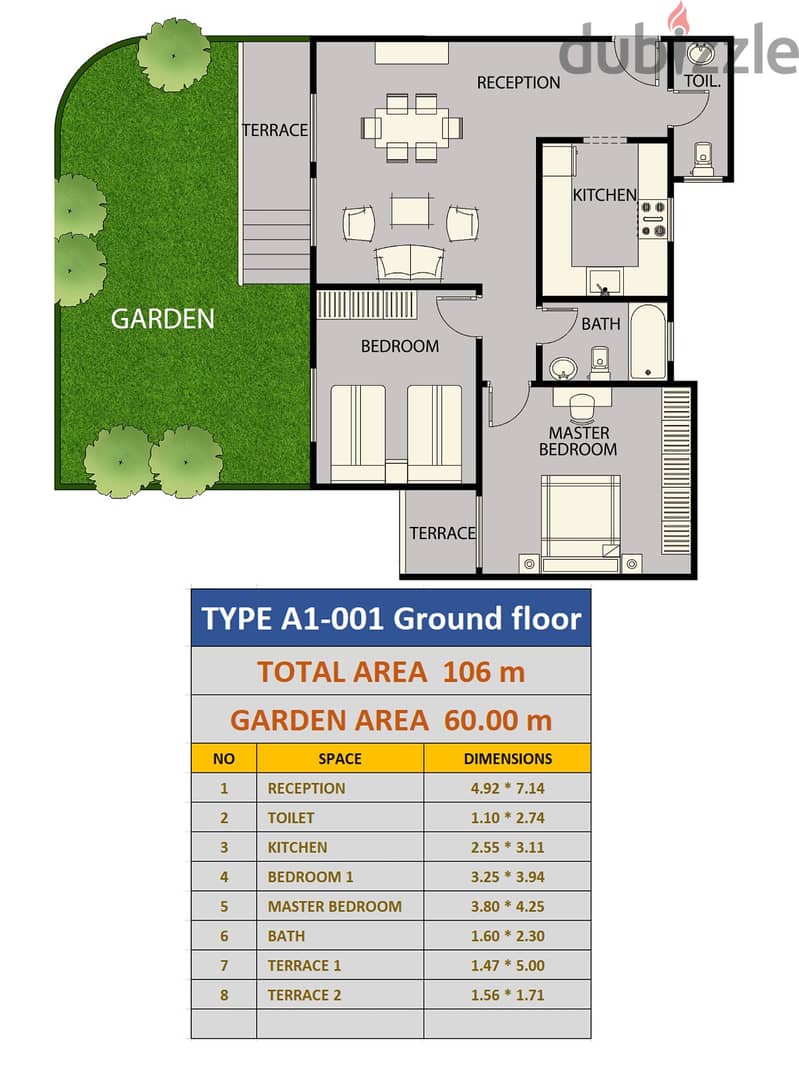 Ground apartment 106 sqm and garden 47 sqm in October Gardens in a residential compound with full services, 448 thousand down payment and 72 thousand 12