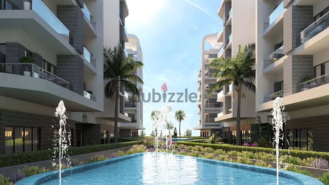 Two-room hotel apartment in the first compound in New Mansoura with the most powerful developer in Egypt in The Pearl Compound with a 25% discount wit 6
