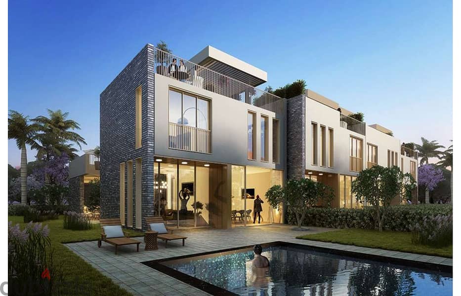 Townhouse villa for sale in Mostakbal City from El-ahly Sabour | At East | with pentouse + swimming pool view and a panoramic view of lagoon 9