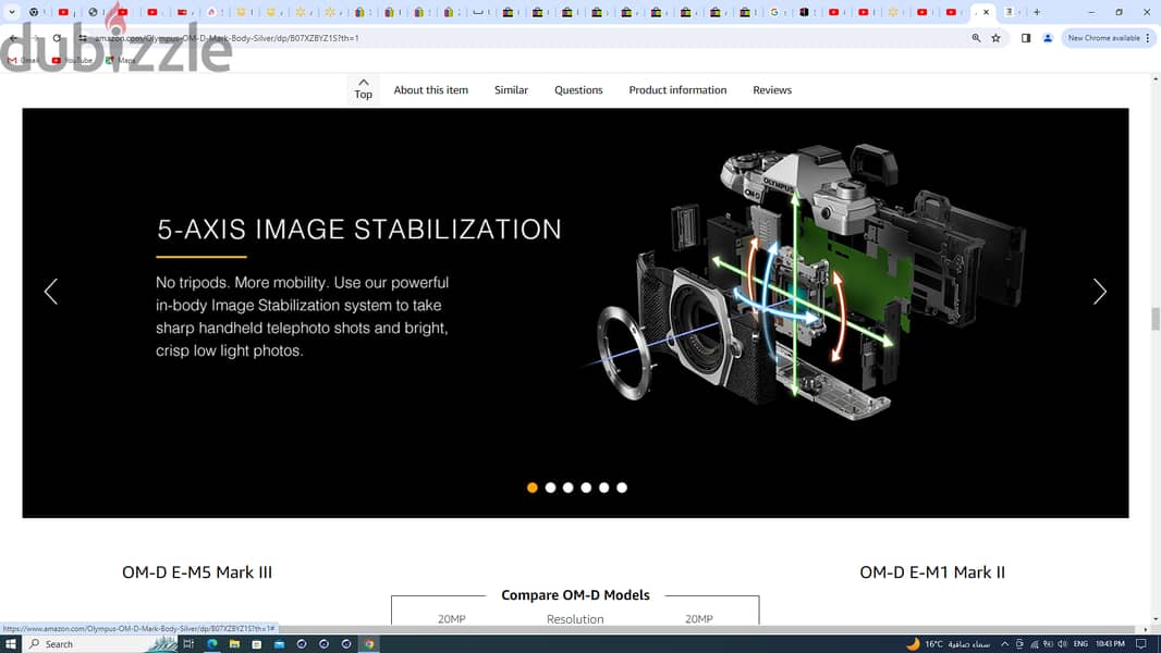 كاميراأحترافيه Olympus OM-D E-M5 III Mirrorless 20M 4k & C4k Body 2