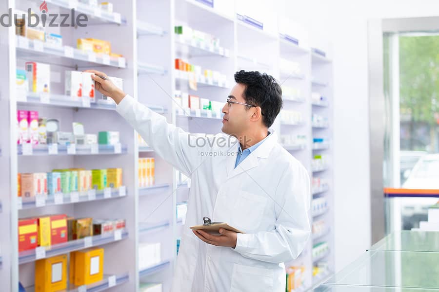 A pharmacy with a 30% discount in a medical building that serves 60 clinics and a radiology center in front of the entrance to Abdul Qader Fahmy Hospi 10