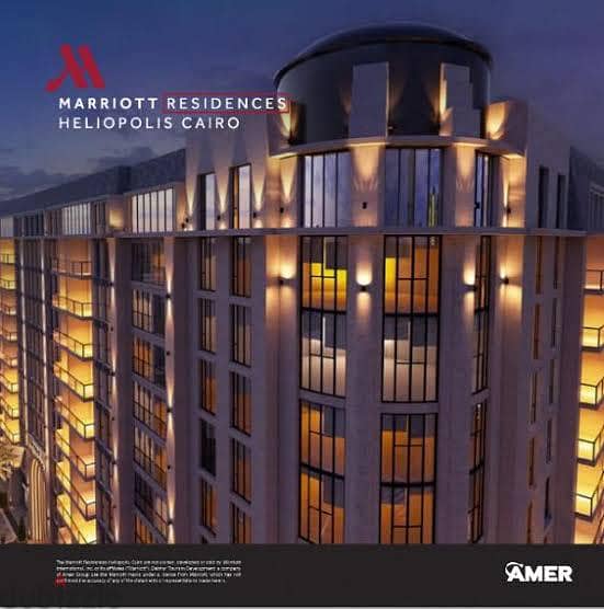 122 sqm hotel apartments for sale, fully finished, in the heart of Heliopolis, directly on Al Thawra Street, Marriott Residence Heliopolis Compound 6