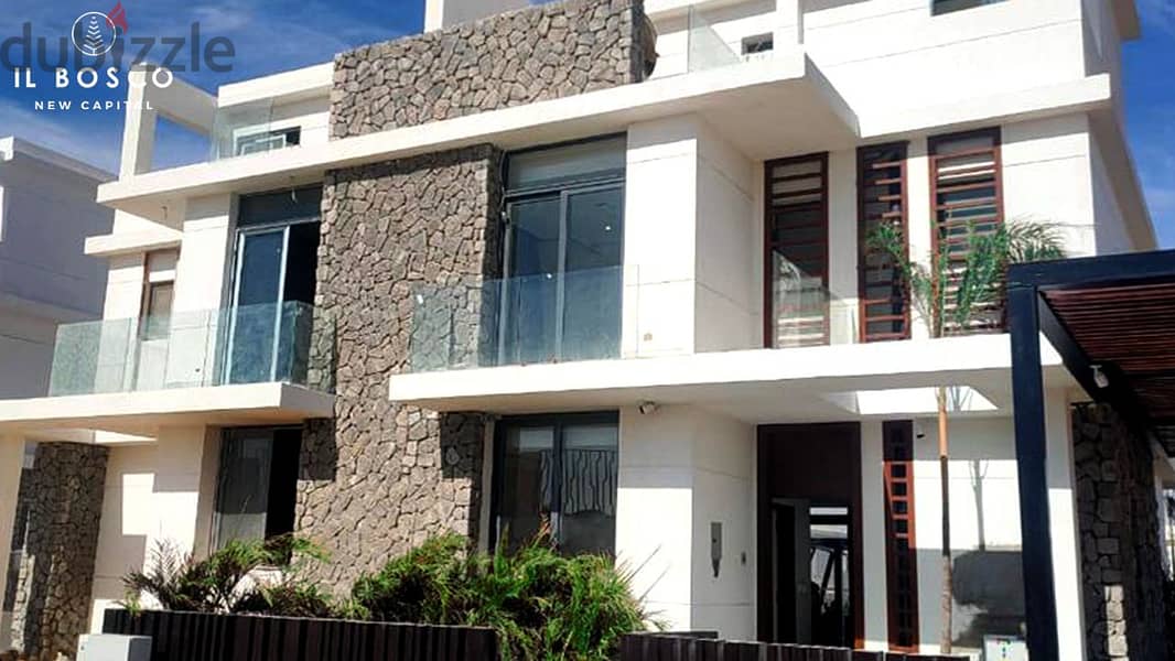 Townhouse villa for sale in Mostakbal City from Tatweer Misr | Il Bosco City | with pentouse + swimming pool view and a panoramic view of lagoon 9