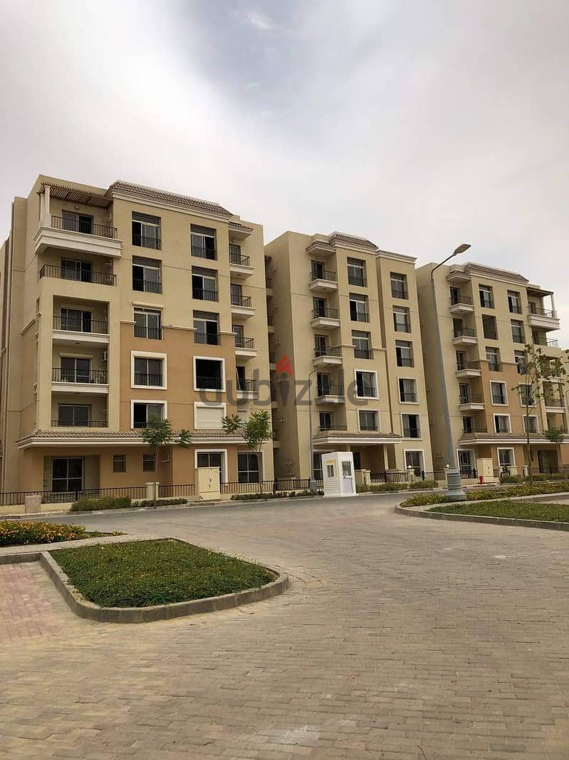 65 sqm studio, ground floor, 31 sqm garden, for sale, fence in Madinaty, in Sarai Compound, New Cairo, with a 10% down payment and installments over 8 13