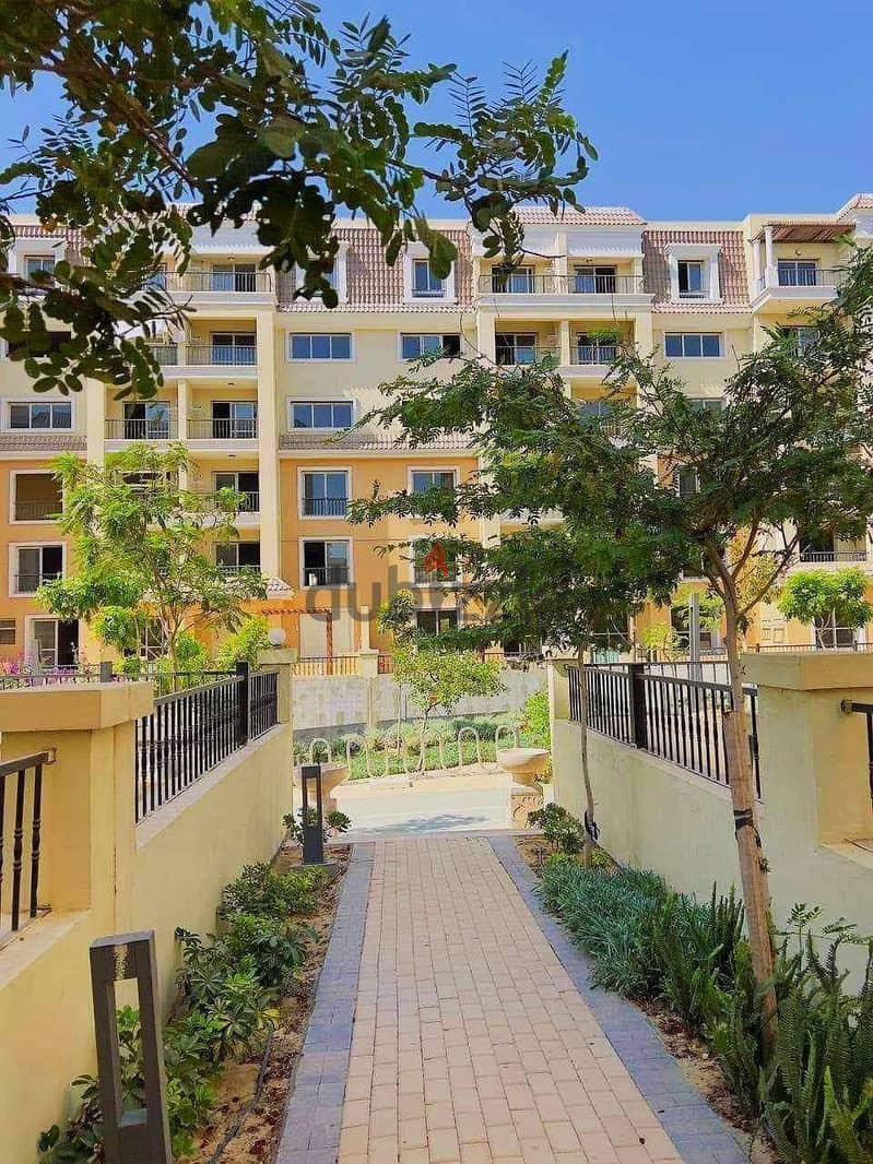 65 sqm studio, ground floor, 31 sqm garden, for sale, fence in Madinaty, in Sarai Compound, New Cairo, with a 10% down payment and installments over 8 15