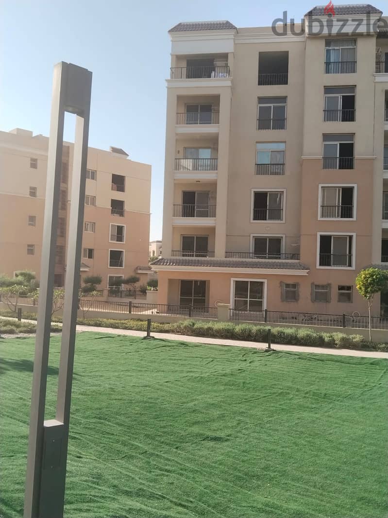 147 sqm apartment, ground floor, 123 sqm garden, lake view, Sarai Compound, New Cairo, Sur, Madinaty wall, 880,000 down payment 24