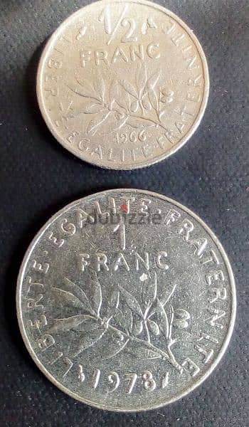نصف فرنك وفرنك فرنسي نادرين عامي ١٩٦٦ و١٩٧٨ 1