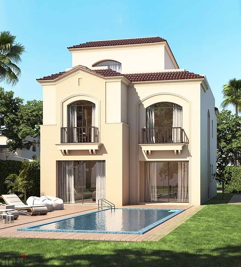 Stand Alone villa, 235 sqm, prime location, with 213 sqm garden + 50 sqm roof, on view direct, for sale in Sarai Compound, New Cairo, with a 10% down 21