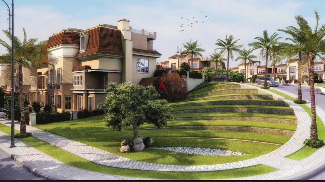 S Villa for sale in Sarai Compound, area of 212 square meters, with a distinctive private garden, 50 square meters, wall in Madinaty Wall, with a down 18