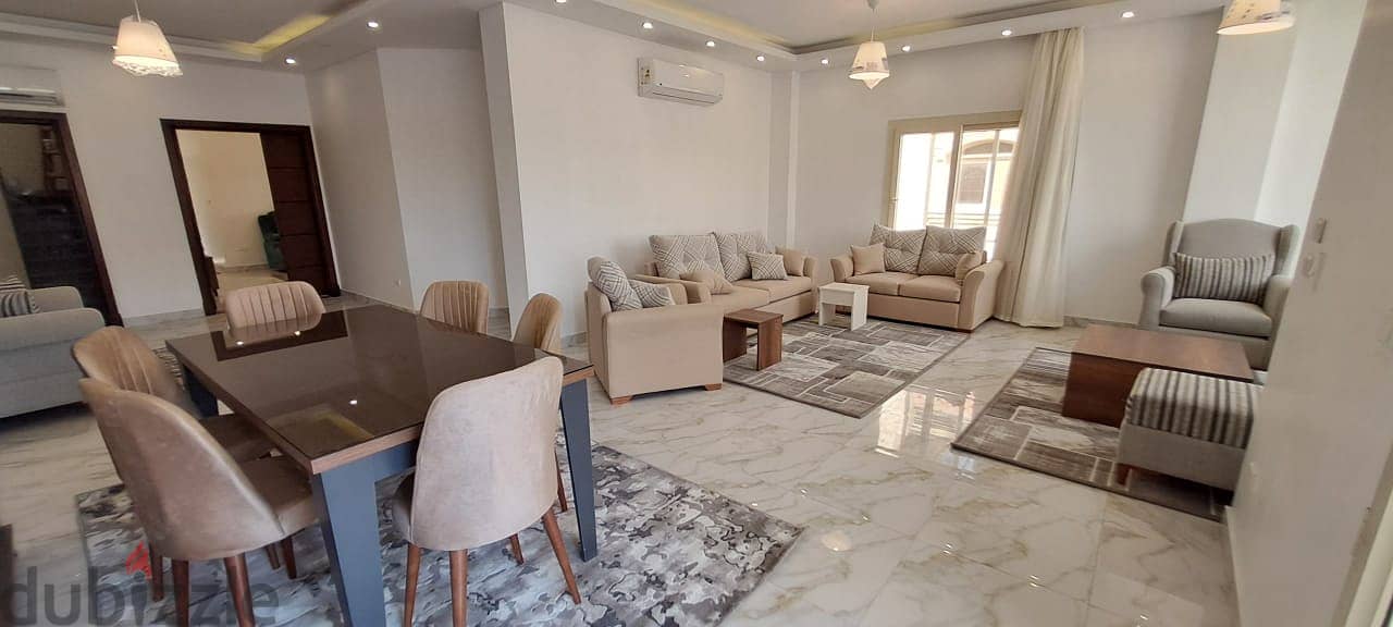 apartment 250m for rent fully furnished in El Diplomaseen compound new Cairo 9