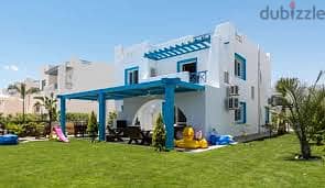 ground+garden chalet for sale in sedi abdelrahman  3BR mountain view north coast next to marassi ( first row on crystal lagoon)finished with sea view 4