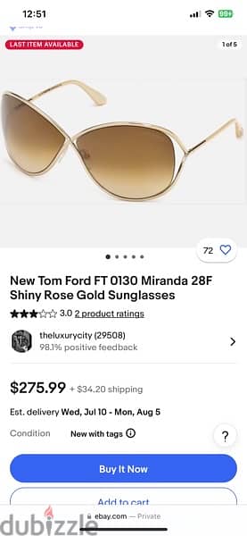 Tom ford used sunglesses