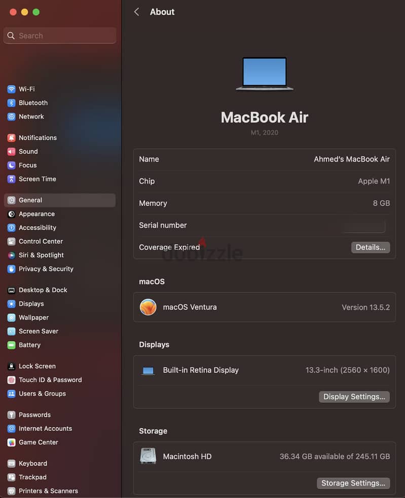 Apple MacBook Air 13” 2020 M1 256GB /8GB RAM 4