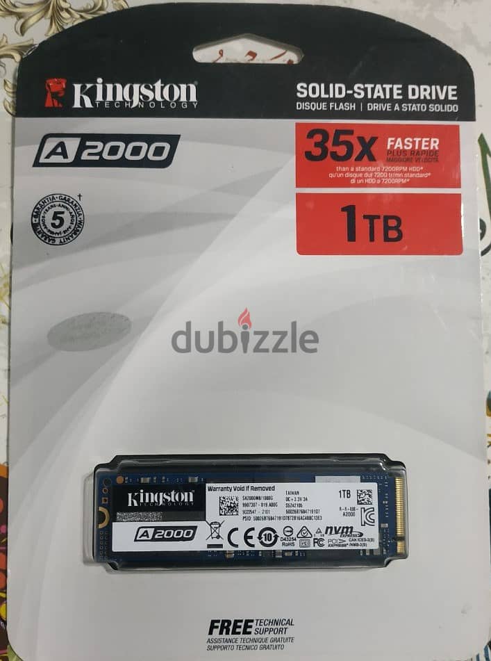 1TB Kingston A2000 Internal SSD M. 2 PCIe 3.0 2280 NVMe model SA2000M8 1