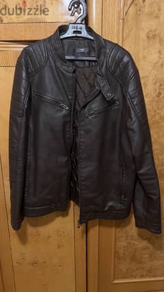 brown faux leather jacket - جاكيت جلد صناعى بنى - XXL 0