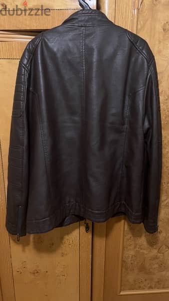 brown faux leather jacket - جاكيت جلد صناعى بنى - XXL 1