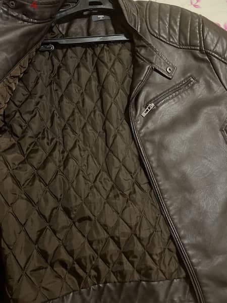 brown faux leather jacket - جاكيت جلد صناعى بنى - XXL 2