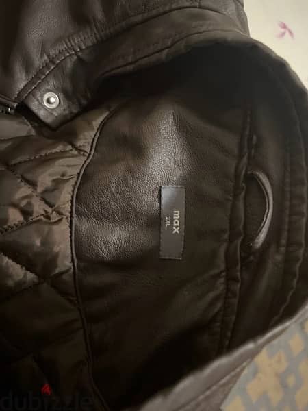 brown faux leather jacket - جاكيت جلد صناعى بنى - XXL 3